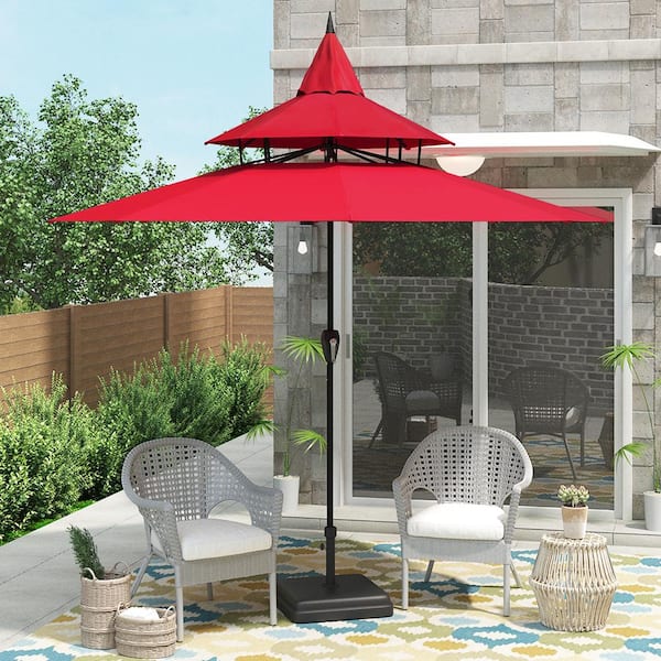 9 ft. Steel Crank Market Pagoda Patio Umbrella in Red