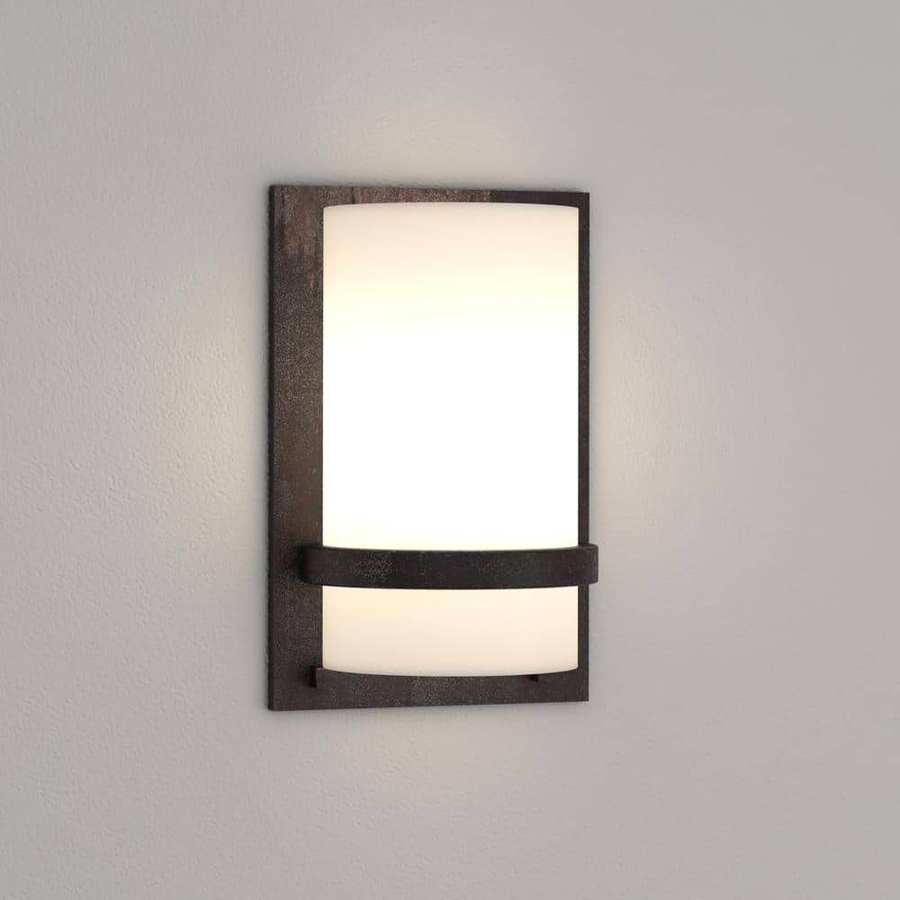 Crisp Iron Oxide Cylinder Wall Sconce with Etched Opal Glass