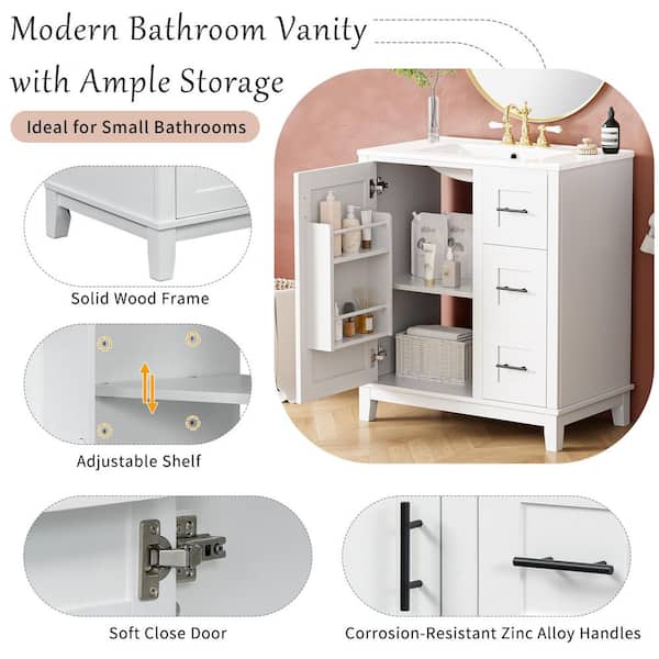 30 in. W x 18 in. D x 34 in. H Single Sink White Freestanding Bath Vanity with Ceramic Counter Tops (Unassembled)