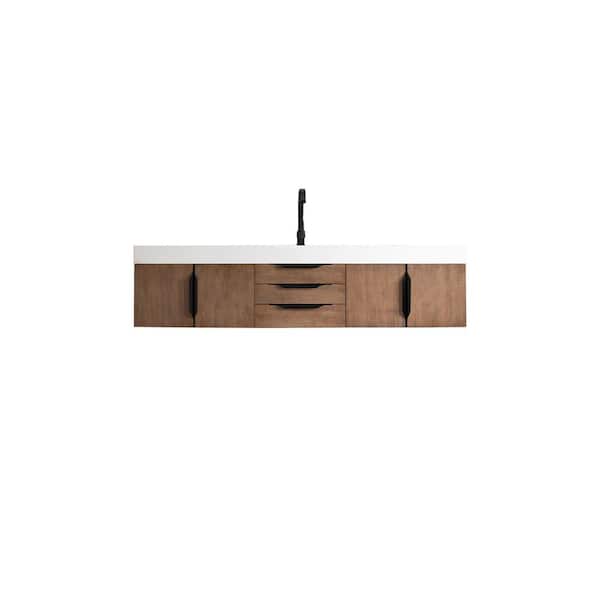 James Martin Vanities Columbia 72.5 in. W x 19 in. D x 18.3 in. H Double Bath Vanity in Latte Oak with Glossy White Mineral Composite Top