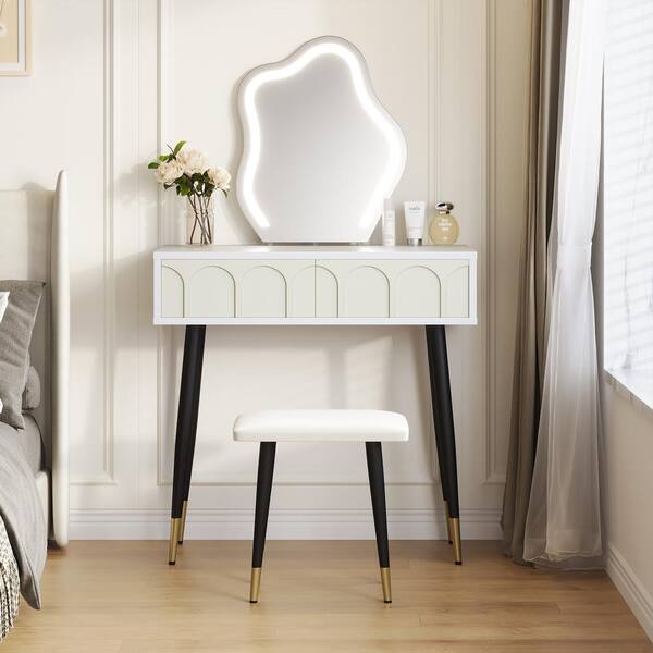 JASIWAY White, Black 31.5 in.1 Drawer Dresser with Mirror and Chair