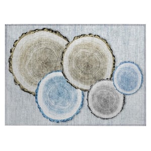 Blue Gold and Gray 2 ft. x 3 ft. Woven Geometric Rectangle Indoor/Outdoor Area Rug