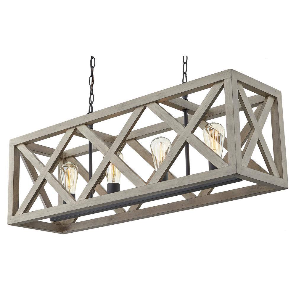 Anchor Gray Oak and Matte Black Rectangular Cage Pendant Light