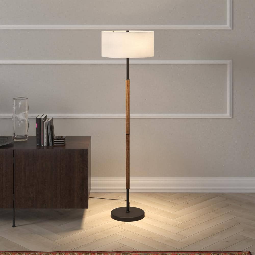Contemporary 61" Blackened Bronze/Rustic Oak Smart Floor Lamp