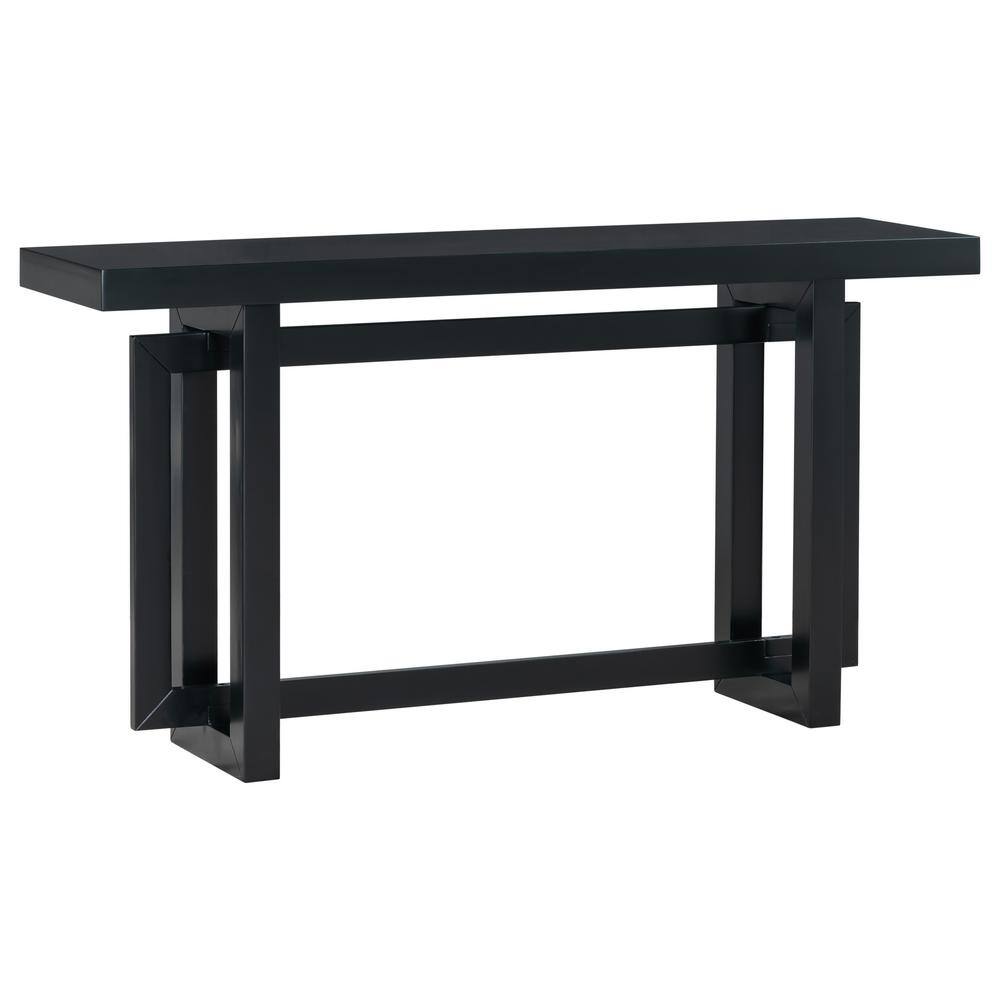 Black Wood 59.1 in. Kitchen Island with Industrial-inspired Concrete Wood T