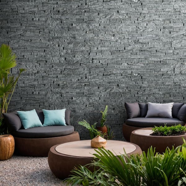 Glacial Black Ledger Panel 6 in. x 24 in. Splitface Marble Wall Tile (35 Cases/210 sq. ft. /Pallet)