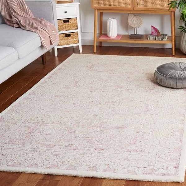 Ebony Pink/Ivory 6 ft. x 6 ft. Floral Square Area Rug