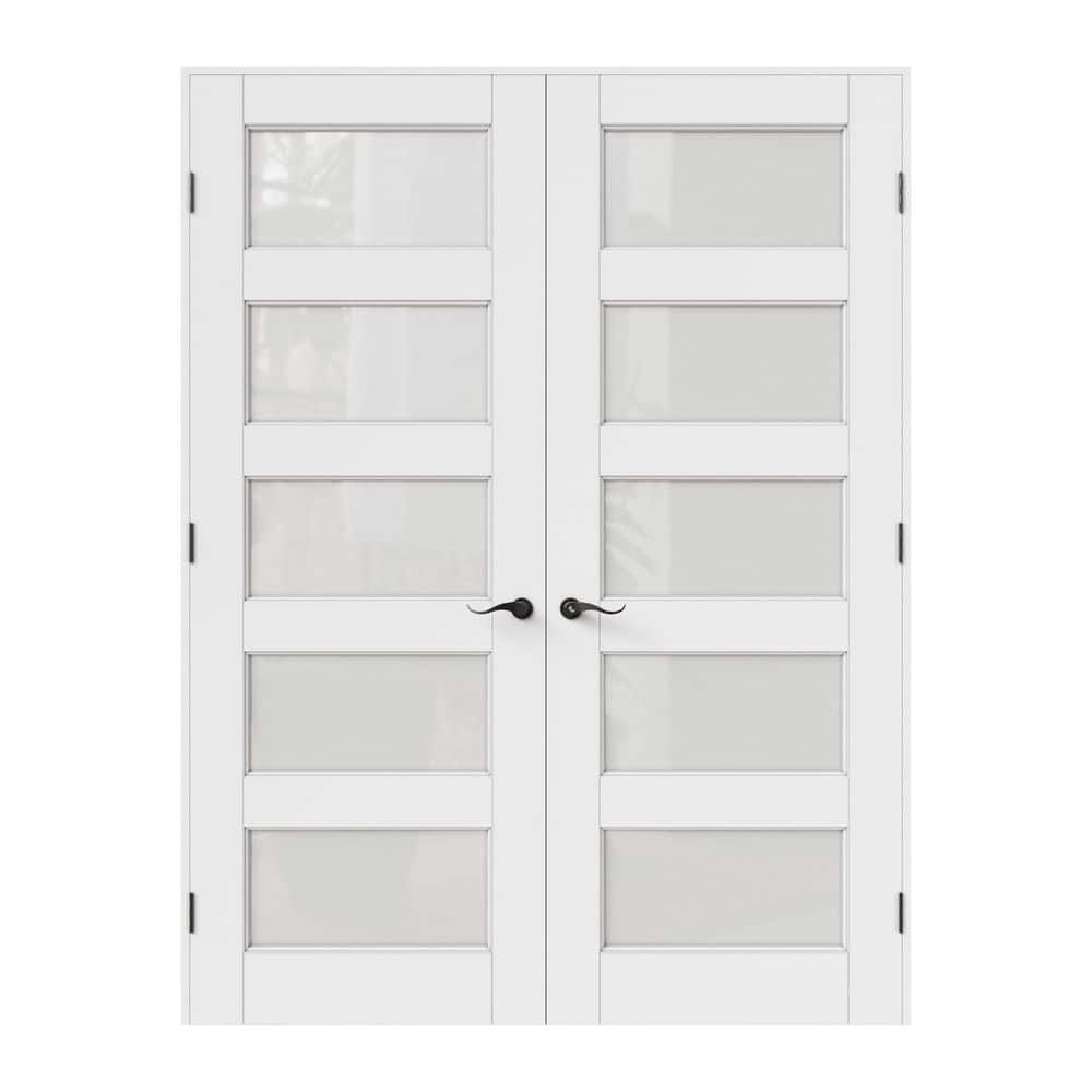 48 in. x 96 in. Universal 5-Lite Frosted Glass White Solid Core Wood Double Prehung French Door+ Quick Assemble Jamb price history on PriceWatchPro