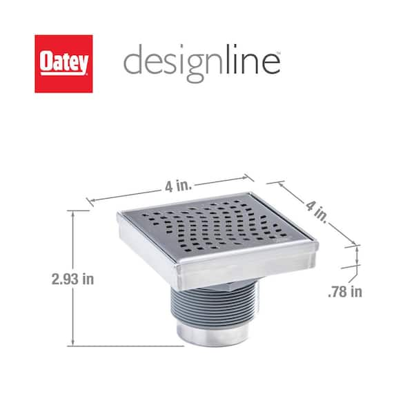 Designline 4 in. x 4 in. Stainless Steel Square Shower Drain with Wave Pattern Drain Cover