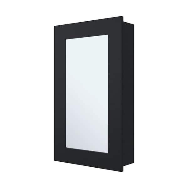 15.3 in. W x 25.7 in. H Rectangular Particle Board Surface Mount Medicine Cabinet with Mirror in Black