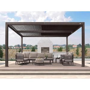 10 ft. x 14 ft. Bronze Aluminum Outdoor Louvered Pergola with Adjustable Canopy Retractable Hardtop Gazebo Sun Shade