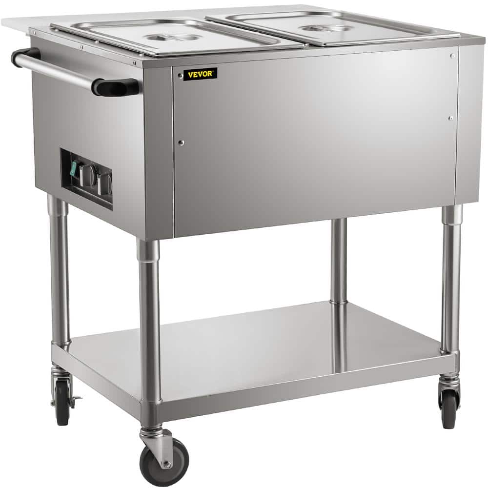 VEVOR 38 qt. Commercial Electric Food Warmer 2-Pot Steam Table Food Warmer 0-100â„ƒ with ETL Certification for Catering