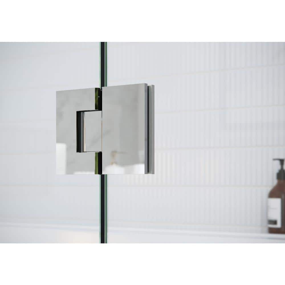 34" x 58.25" Clear Glass Frameless Hinged Bathtub Door with Chrome Finish