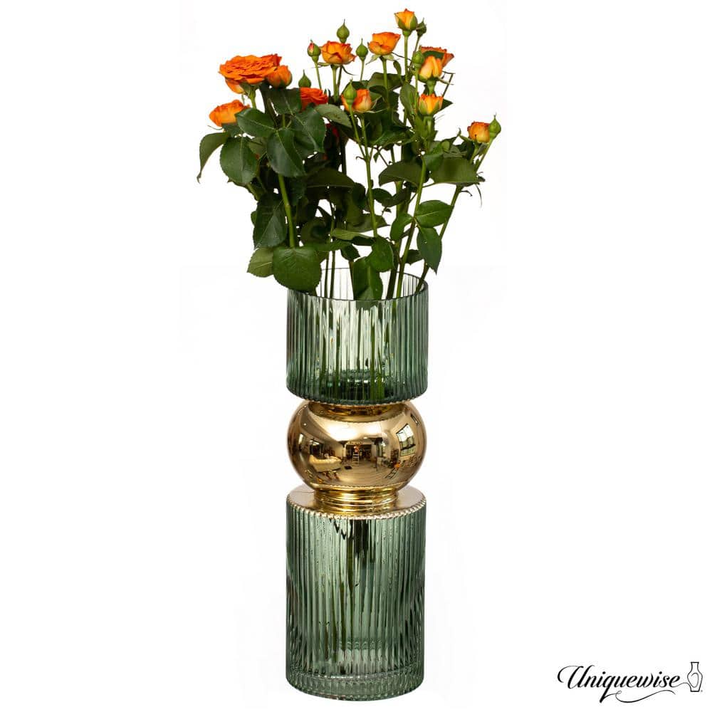 Uniquewise 14 in. Decorative Green Tall Glass Vase Modern Minimalist