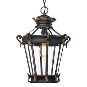 20 in. 1-light Black Vintage Outdoor Pendant Light with Clear Glass and No Bulbs Included