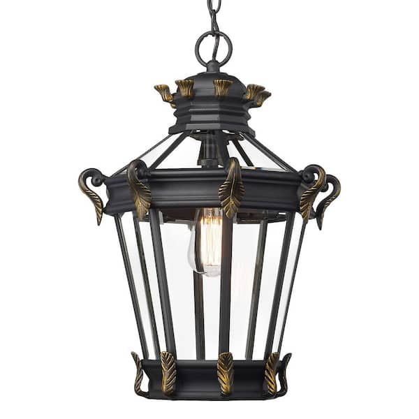 JAZAVA 20 in. 1-light Black Vintage Outdoor Pendant Light with Clear Glass and No Bulbs Included
