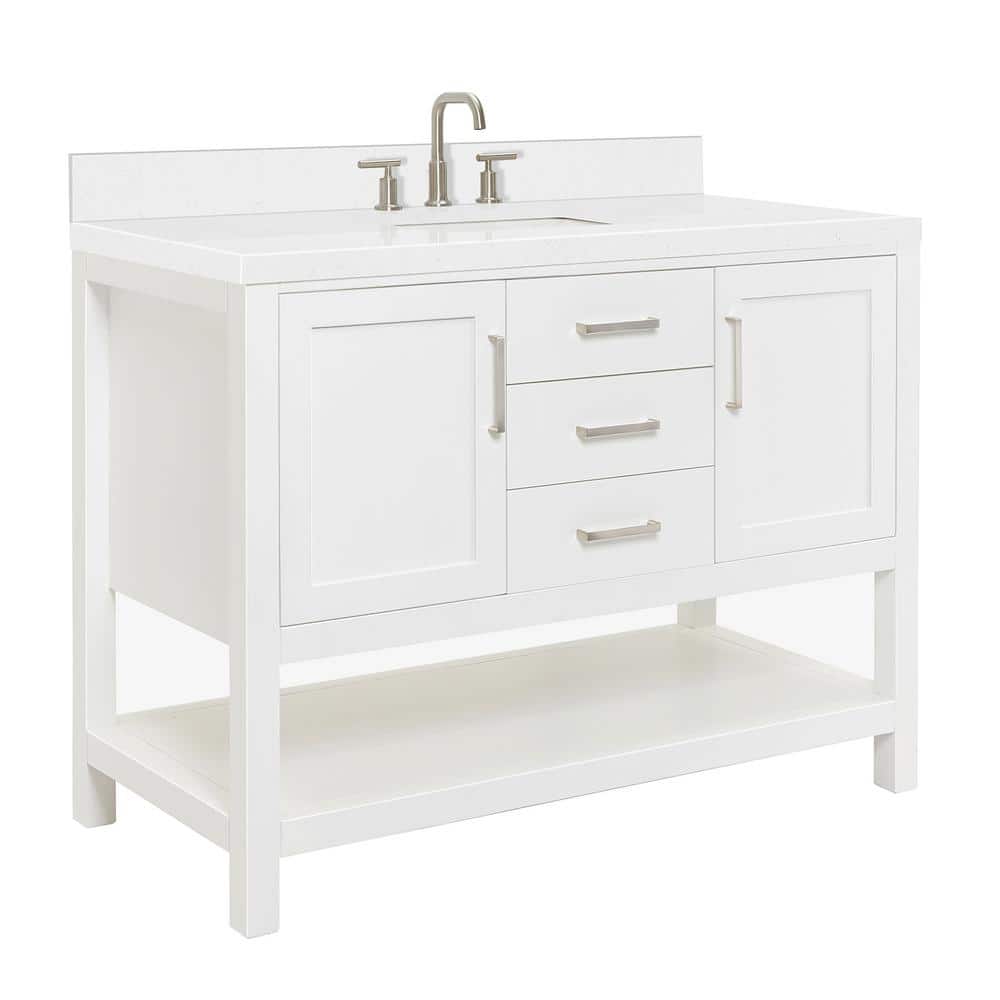 Magnolia 48" White Hardwood Freestanding Bathroom Vanity with Quartz Top