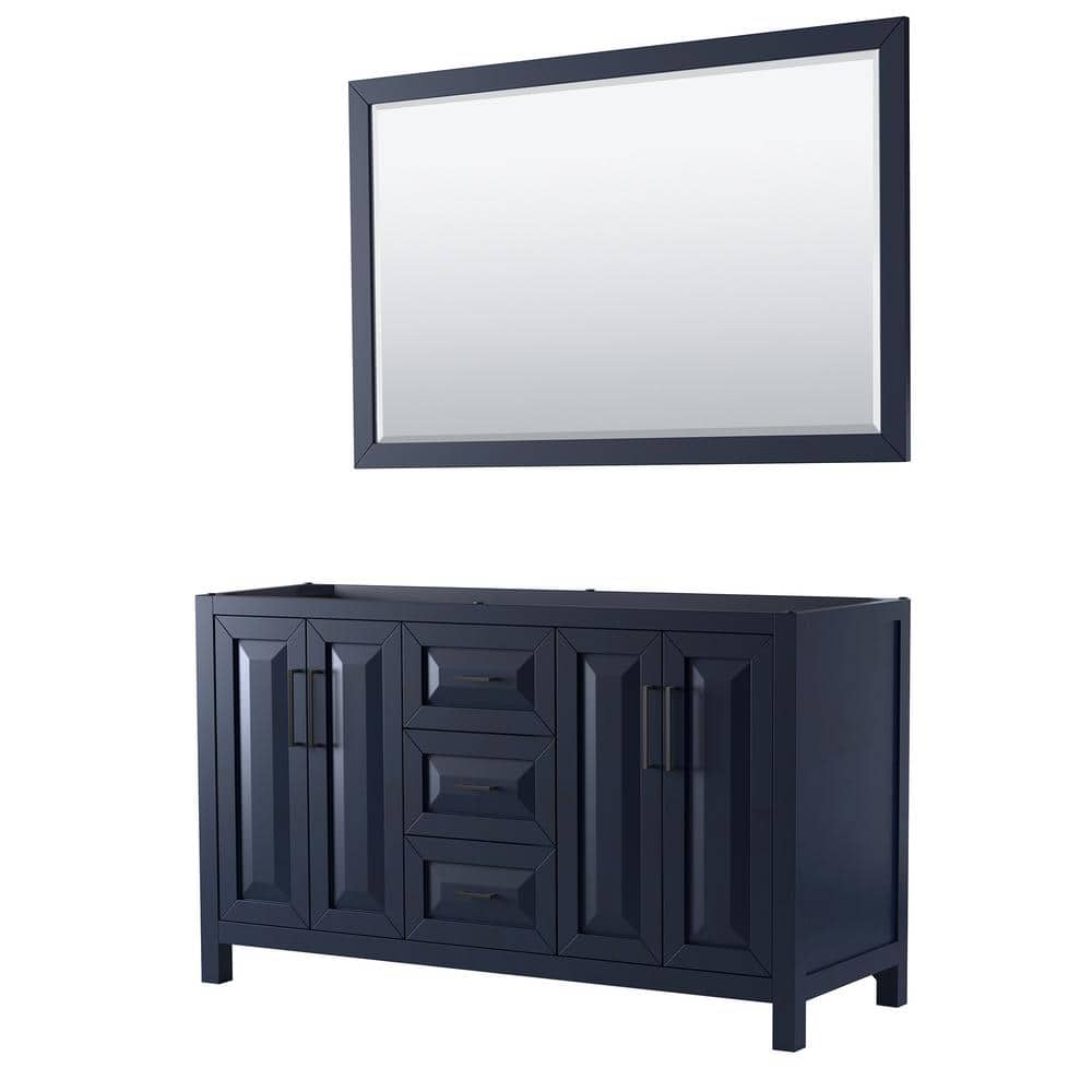 Daria 59 in. Double Bath Vanity Cabinet without Top in Dark Blue with Matte Black Trim with Mirror Assembled price history on PriceWatchPro