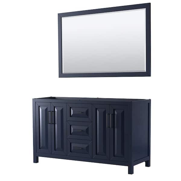 Wyndham Collection Daria 59 in. Double Bath Vanity Cabinet without Top in Dark Blue with Matte Black Trim with Mirror Assembled
