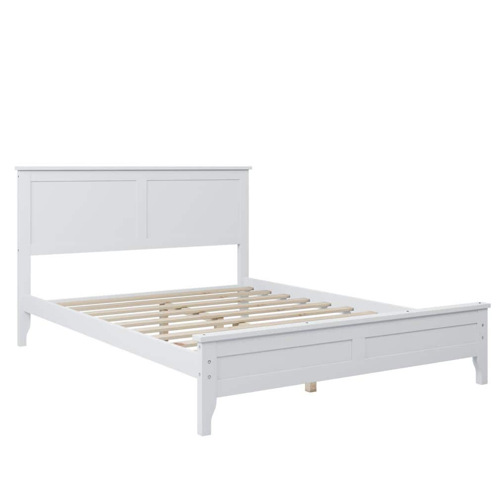 JASMODER 54.3 in. W White Modern White Solid Wood Full Platform Bed ...