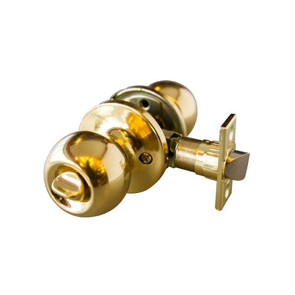 Design House Bay Polished Brass Privacy Bed/Bath Door Knob with Universal 6-Way Latch