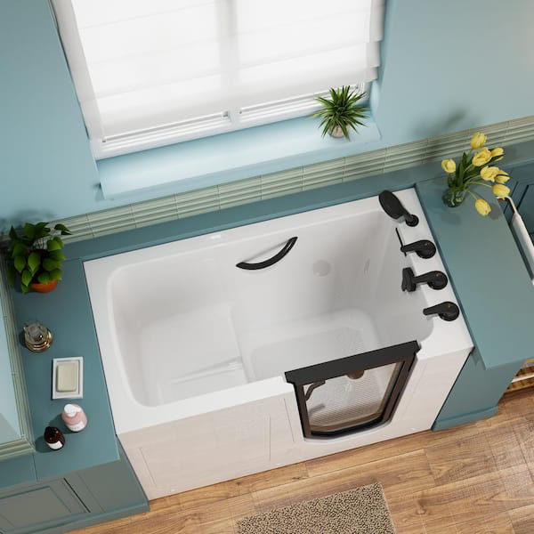 HOROW 49 in. x 26 in. Right Drain Quick Fill Walk-In Soaking Bathtub in White/Black