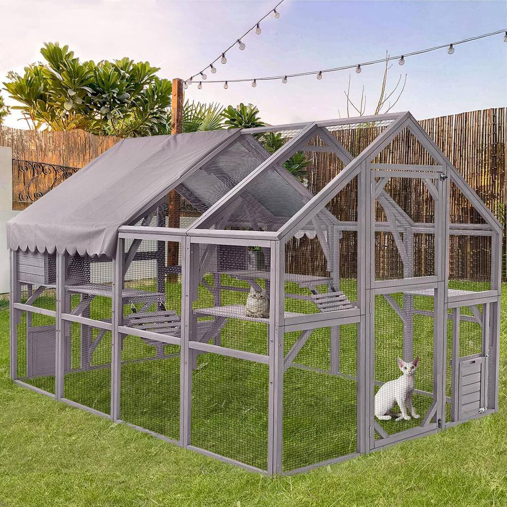 110.2 in. W Large Cat Run Wooden Cat Houses Outdoor Enclosure Cat Cage Kitt