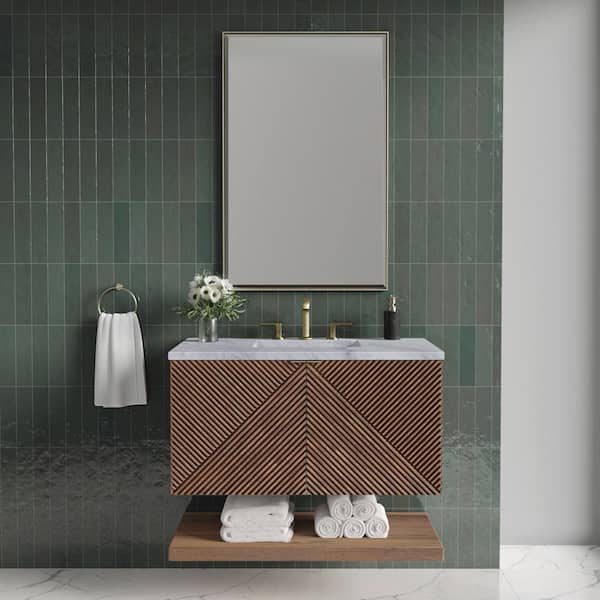 Marcello 36.0 in. W x 23.5 in. D x 37.2 in. H Bathroom Vanity in Chestnut with Carrara Marble Marble Top