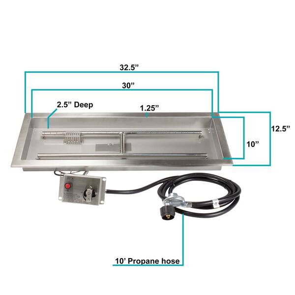 Celestial Fire Glass 30 in. x 10 in. CSA Certified Fire Pit Burner Kit,  Stainless Steel, Propane, Electronic Ignition CSA-30-10 - The Home Depot
