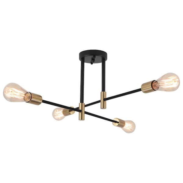 ADSENSTY 4-Light Dimmable Black Modern Sputnik Linear Chandelier for Living Room with No Bulbs Included