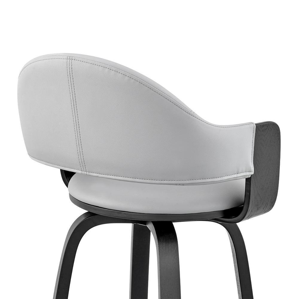 Gray Faux Leather and Black Wood Swivel Bar Stool
