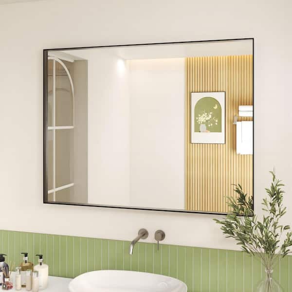 48 in. W x 36 in. H Black Aluminum Rectangular Framed Wall Bathroom Vanity Wall Mount Mirror