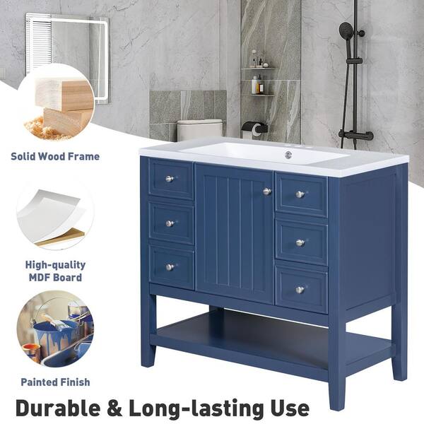 ブルーハワイ様36 Xzkai 36 in. W x 18 in. D x 34 in. H Single Sink Bath Vanity