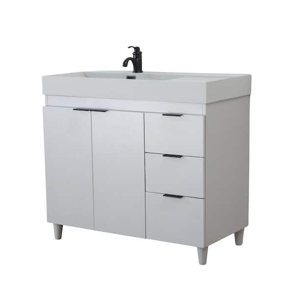 Bellaterra Home 39 in. W x 19 in. D x 36 in. H Single Bath Vanity in French Gray with Light Gray Composite Granite Sink Top