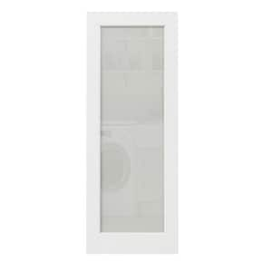 28 in. x 96 in. Solid Core MDF 1-Lite Tempered Frosted Glass and Manufacture Wood White Primed Interior Door Slab