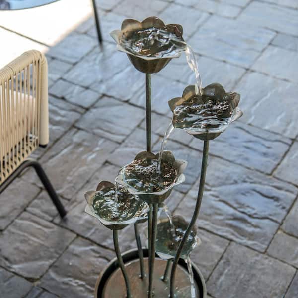 XBRAND Metal Sculptural Cascade Multi-Tiered Flower Water Fountain