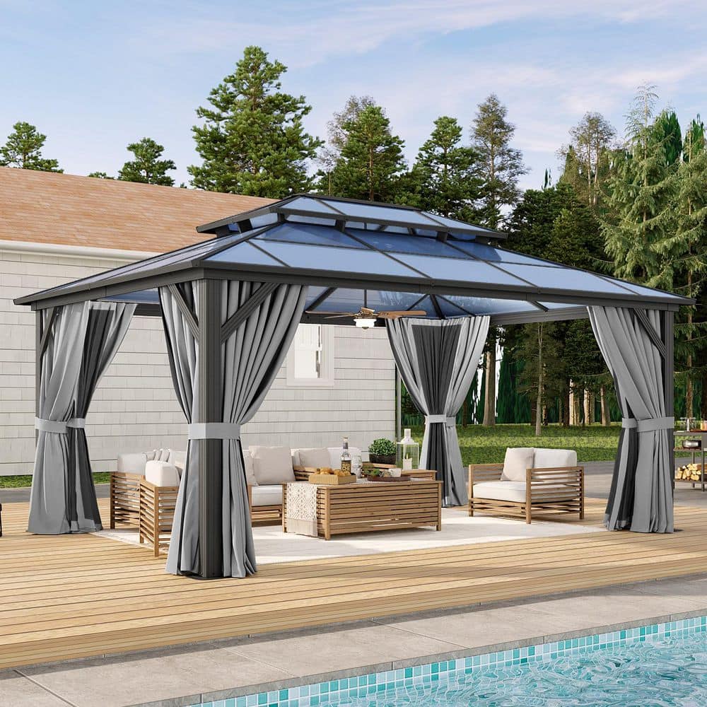 1er Arrondissement　カノコオーバージレ　Gray Sizzim Grey Hardtop Gazebo 16 ft. x 12 ft. Aluminum Frame