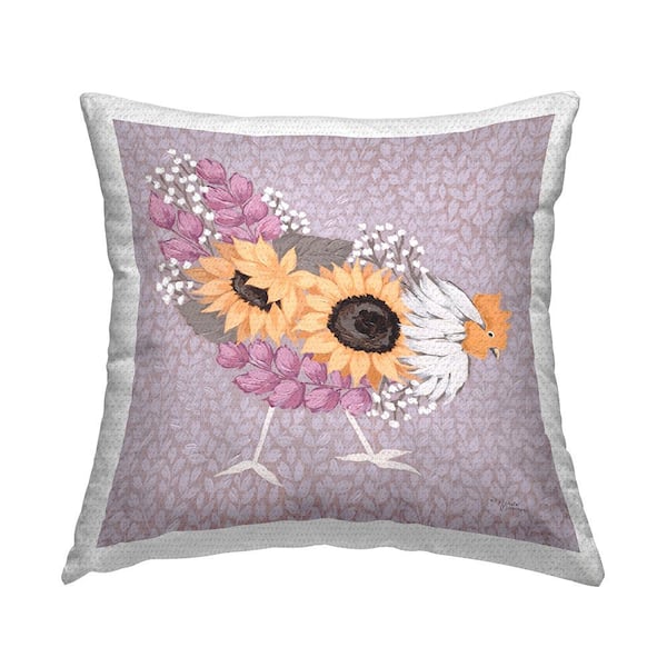 Stupell Industries Abstract Hen Portrait Sunflower Body Botanical Pattern Purple Square Outdoor Throw Pillow