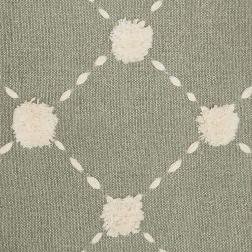 Sage Green Cotton Embroidered Square Throw Pillow 20" x 20"
