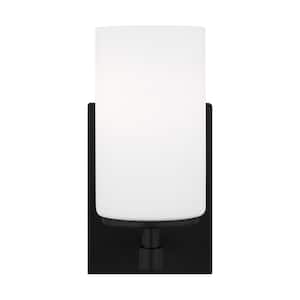 Alturas 4.375 in. 1-Light Midnight Black Modern Contemporary Wall Sconce Bathroom Vanity Light with Frosted Glass Shade
