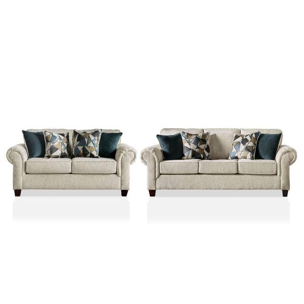 Furniture of America Santago 2-Piece Beige Sofa Set