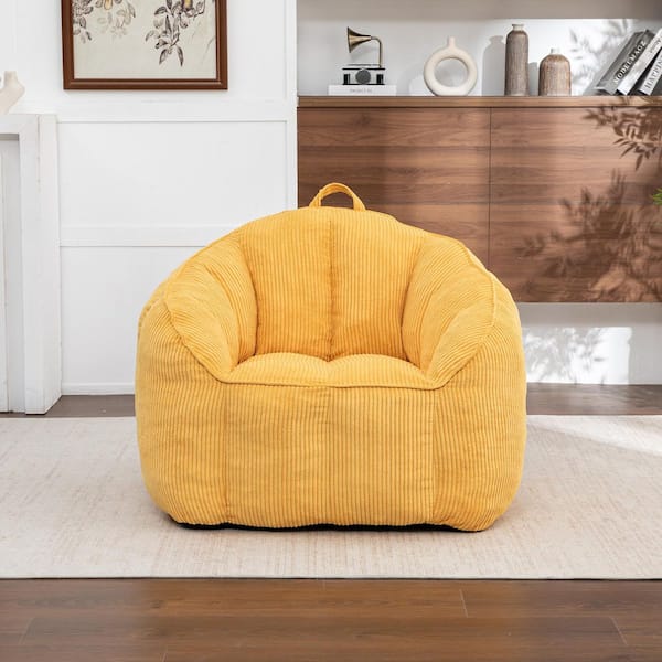 Microsuede-Corduroy Yellow Bean Bag, Couch with Armrests and Backrest, Floor Chair for Living Room, Apartment, Cafe