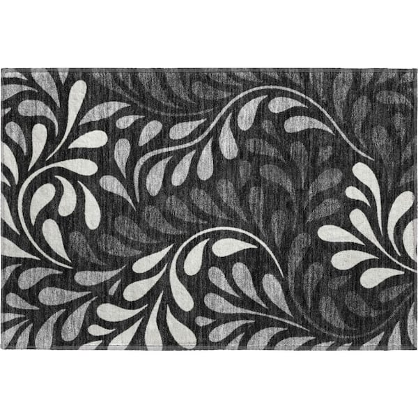 Mayfield Premium Machine Washable Abstract AMF2411 Black 2 ft. x 3 ft. Accent Rug