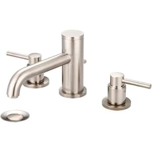 Motegi 8 in. Widespread 2-Handle Bent Nose Spout Bathroom Faucet in Brushed Nickel with Drain Assembly