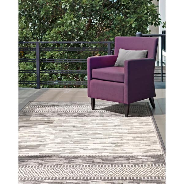 Lana Striped Gray 6 ft. x 9 ft. Indoor/Outdoor Patio Area Rug