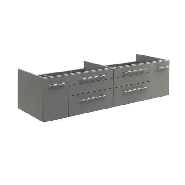 Fresca Lucera 59 in. Wall Mount Floating Double Bath Vanity Cabinet without Top in Gray - Undermount Sink Compatible