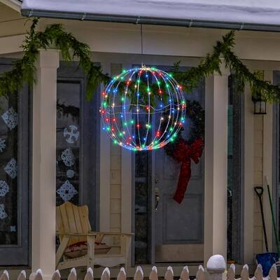16 in. Dia Foldable Metal Sphere Ornament with Multi-Colored LED Lights