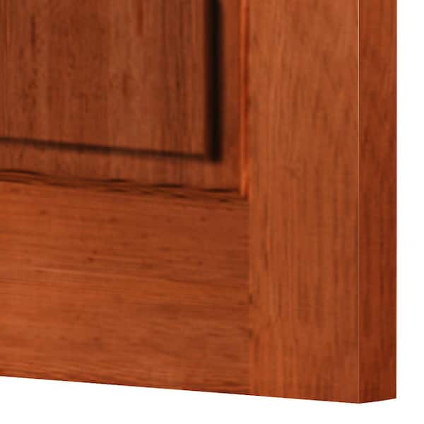 DIY 36in.x80in. Farmhouse Right-Handed 6 Lite Clear Glass Red Chestnut Stain Wood Front Door Kit w/ Quick Assemble Jamb