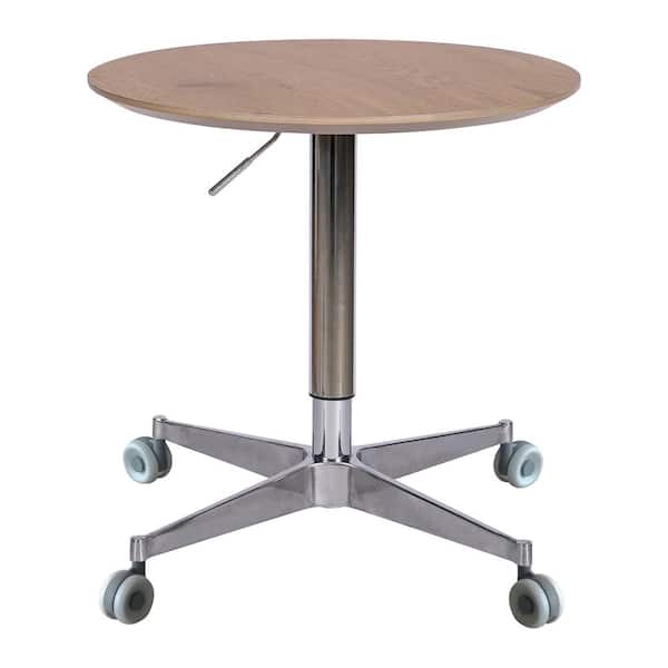 Zeus & Ruta 360 Swivel Movable Adjustable Coffee Table in Natural Wood Counter Bar Height Aluminum Star Base for Dining Room Kitchen