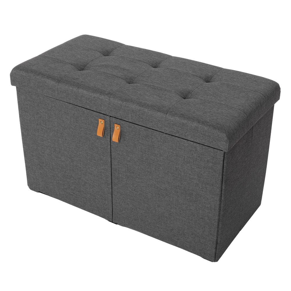 Modern Gray Tufted Ottoman Storage Bench with Adjustable Shoe Shelves